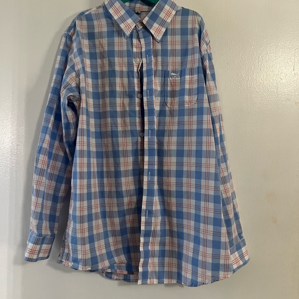 Southern Tide Blue and White Plaid Kids Button Down Shirt
